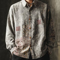 Spretix Premium Grey Geometric Ethnic Print Shirt for Men | Full Sleeve Casual Linen Blend Designer Shirt