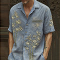 Spretix Premium Sky Blue Bamboo Embroidered Shirt for Men | Half Sleeve Casual Linen Blend Designer Resort Shirt